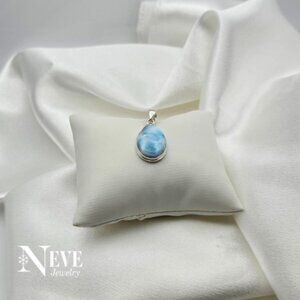 Sterling Silver 925 Natural Larimar Oval-Shaped Pendant